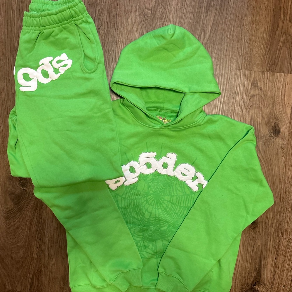 Sp5der Slime Green Web Hoodie